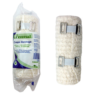 Universal Crepe Bandage Medium Weight 4m Stretched Wrinkled White