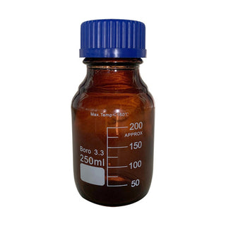 Lincon Lab Reagent Bottle Amber GL45 Blue PP Cap and Outlet Ring Borosilicate Glass