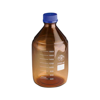 Simax Lab Media Reagent Bottle Amber GL45 Blue PP Cap and Outlet Ring Borosilicate Glass
