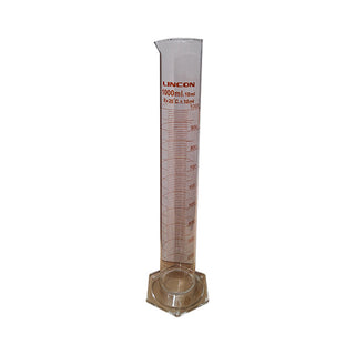 Lincon Measuring Cylinder Borosilicate Glass Class A Amber Graduation Hex Base and Collar