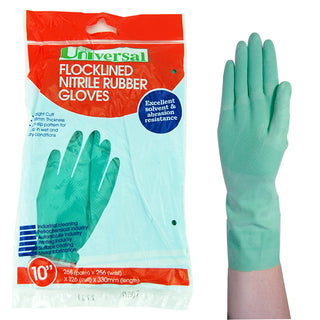 Universal Flocklined Nitrile Gloves 33cm Long Green