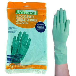 Universal Flocklined Nitrile Gloves 33cm Long Green