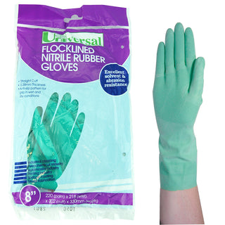 Universal Flocklined Nitrile Gloves 33cm Long Green