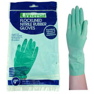 Universal Flocklined Nitrile Gloves 33cm Long Green