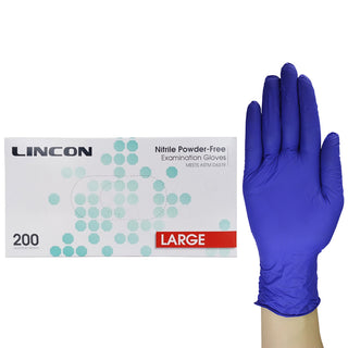 Lincon Nitrile Examination Gloves Powder Free ASTM Box and Carton Blue