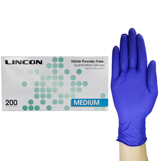 Lincon Nitrile Examination Gloves Powder Free ASTM Box and Carton Blue