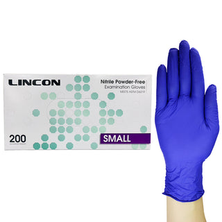 Lincon Nitrile Examination Gloves Powder Free ASTM Box and Carton Blue