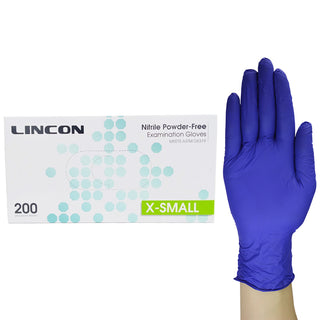 Lincon Nitrile Examination Gloves Powder Free ASTM Box and Carton Blue