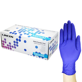 Lincon Nitrile Gloves Examination Powder Free Box and Carton Blue