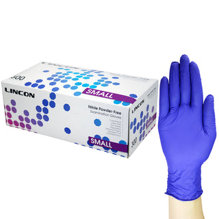 Lincon Nitrile Gloves Examination Powder Free Box and Carton Blue