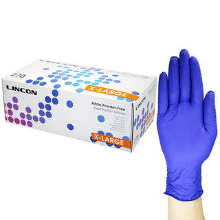 Lincon Nitrile Gloves Examination Powder Free Box and Carton Blue