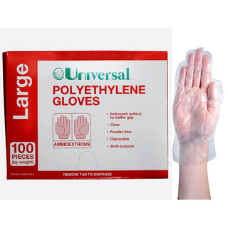 Universal Disposable Polyethylene Gloves Pack and Carton