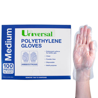 Universal Disposable Polyethylene Gloves Pack and Carton