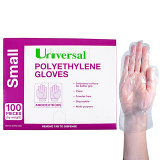 Universal Disposable Polyethylene Gloves Pack and Carton
