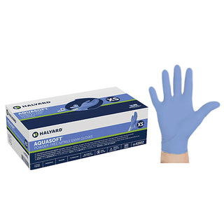 Halyard Aquasoft Nitrile Examination Gloves Powder Free Box and Carton