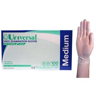 Universal Vinyl Examination Gloves Low Powder ASTM Box and Carton