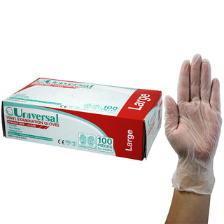 Universal Vinyl Examination Gloves Powder Free ASTM Box and Carton Clear
