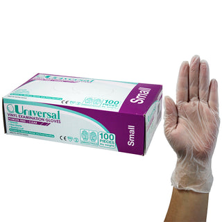 Universal Vinyl Examination Gloves Powder Free ASTM Box and Carton Clear