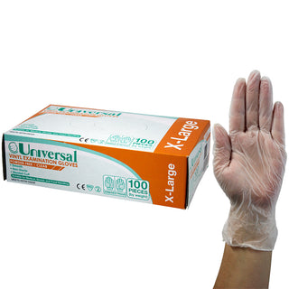 Universal Vinyl Examination Gloves Powder Free ASTM Box and Carton Clear