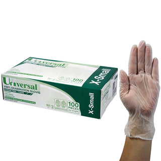 Universal Vinyl Examination Gloves Powder Free ASTM Box and Carton Clear