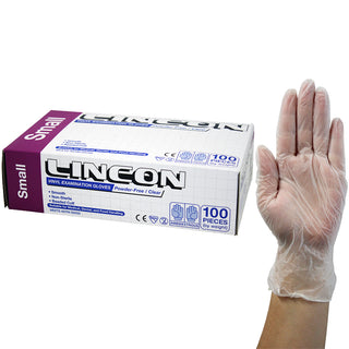 Lincon Vinyl Examination Gloves Powder Free ASTM Box and Carton Clear