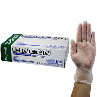 Lincon Vinyl Examination Gloves Powder Free ASTM Box and Carton Clear