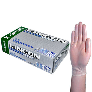Lincon Vinyl Examination Gloves Low Powder ASTM Box and Carton
