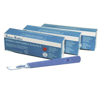 Swann Morton Disposable Scalpel Blade Attached to Handle Sterile Stainless Steel
